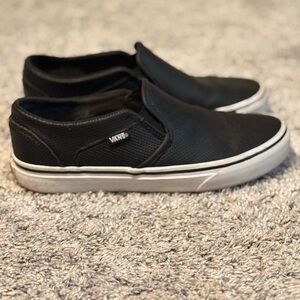 Vans Classic Black Leather Slip-On Shoes